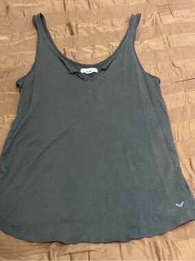 American Eagle Outfitters Washed Charcoal V-Neck Tank - Dark Gray